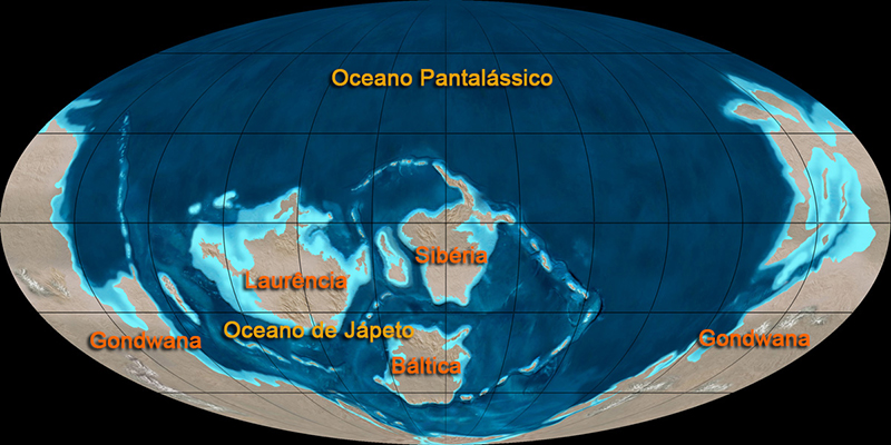 Mapa dos continentes no período Cambriano